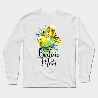 Color Splatter Budgie Parrot Mom White Long Sleeve T-Shirt